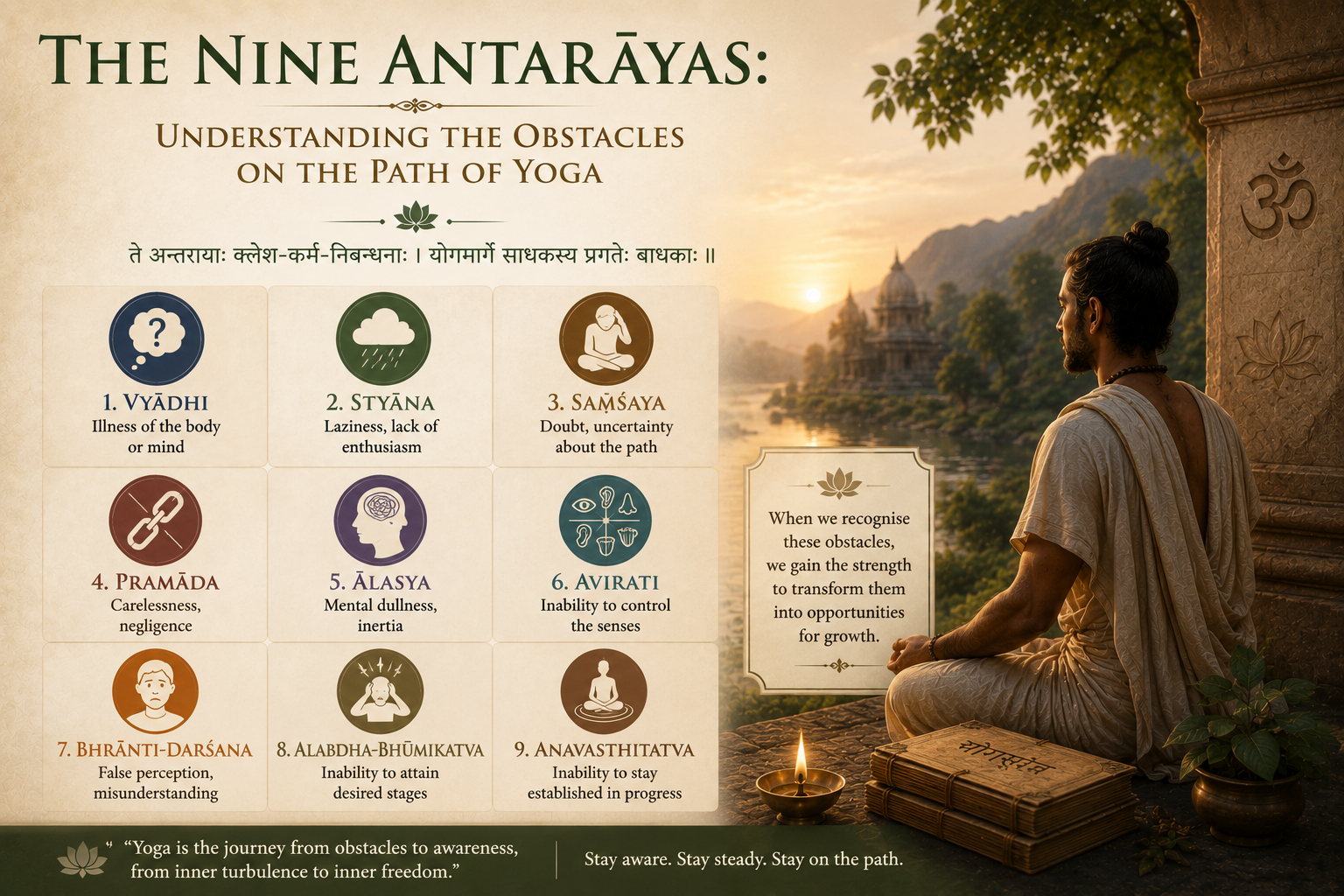 Yoga blog preview image for The Nine Antarāyas: Understanding the Obstacles on the Path of Yoga