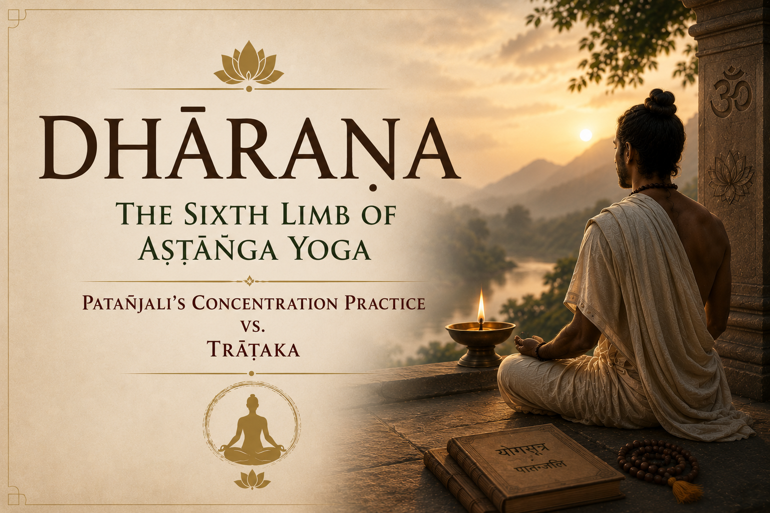 Yoga blog preview image for Dhāraṇā: The Sixth Limb of Aṣṭāṅga Yoga (Patañjali's Concentration Practice vs. Trāṭaka)