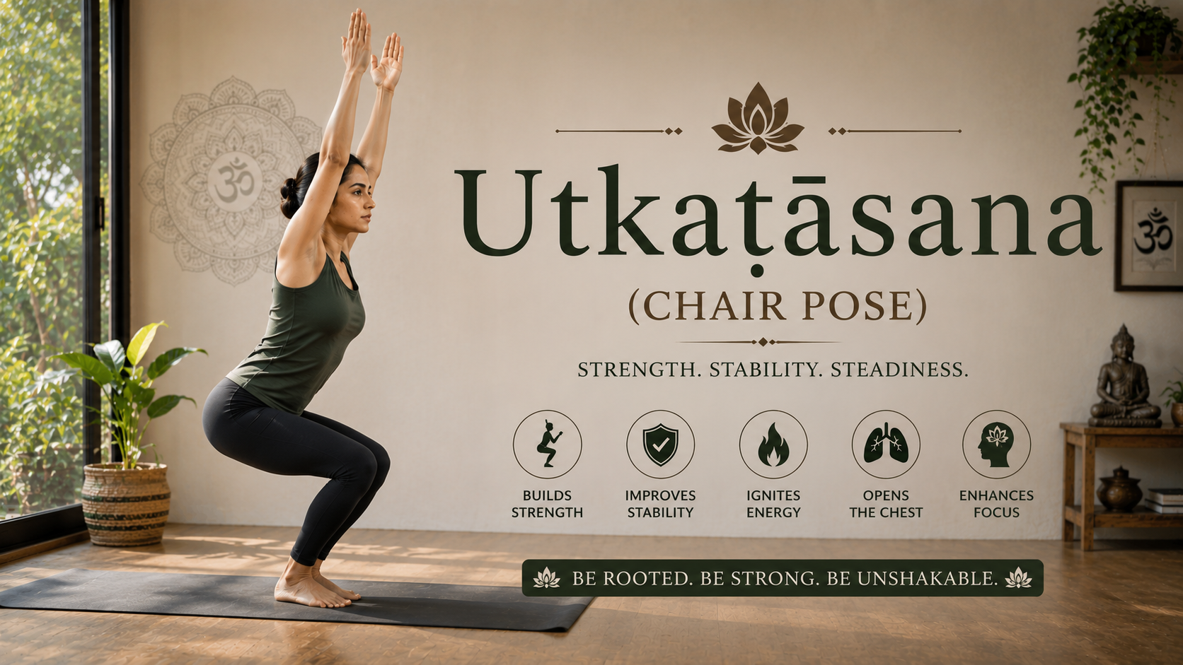 Yoga blog preview image for Utkaṭāsana (Chair Pose / Fierce Pose): Complete Anatomy, Alignment & History Guide