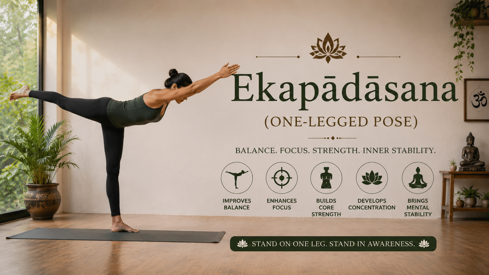Yoga blog preview image for Ekapādāsana (One-Legged Pose): Classical Sources, Anatomy, Alignment & Evidence-Based Guide