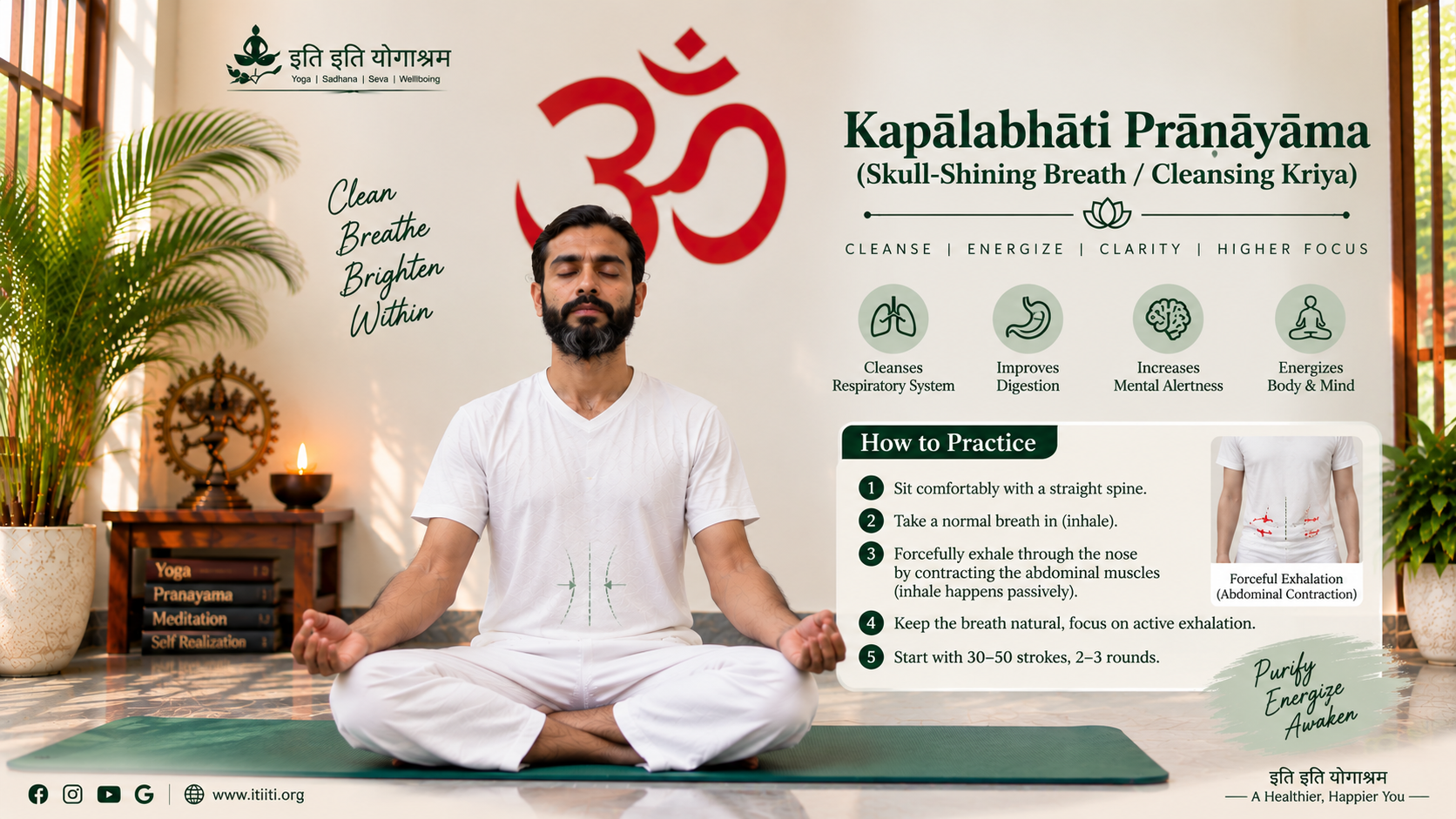 Yoga blog preview image for Kapālabhāti Prāṇāyāma (Skull-Shining Breath / Cleansing Kriya): Complete Anatomy, Metabolic Activation & Evidence-Based Guide