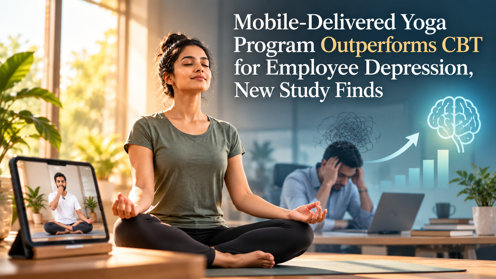Yoga blog preview image for Mobile-Delivered Yoga Program Outperforms CBT for Employee Depression, New Study Finds