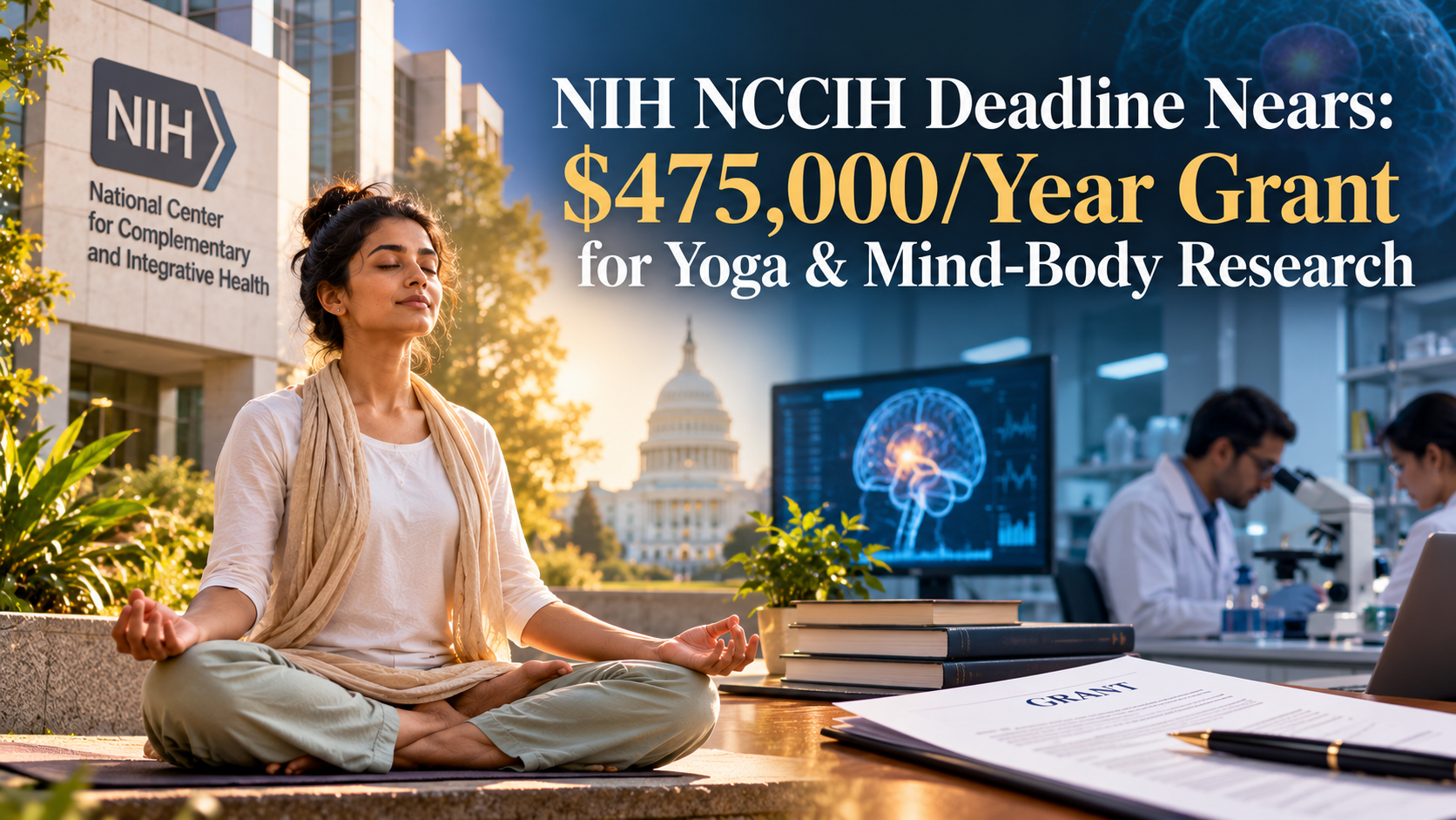 Yoga blog preview image for NIH NCCIH Deadline Nears: $475,000/Year Grant for Yoga & Mind-Body Research