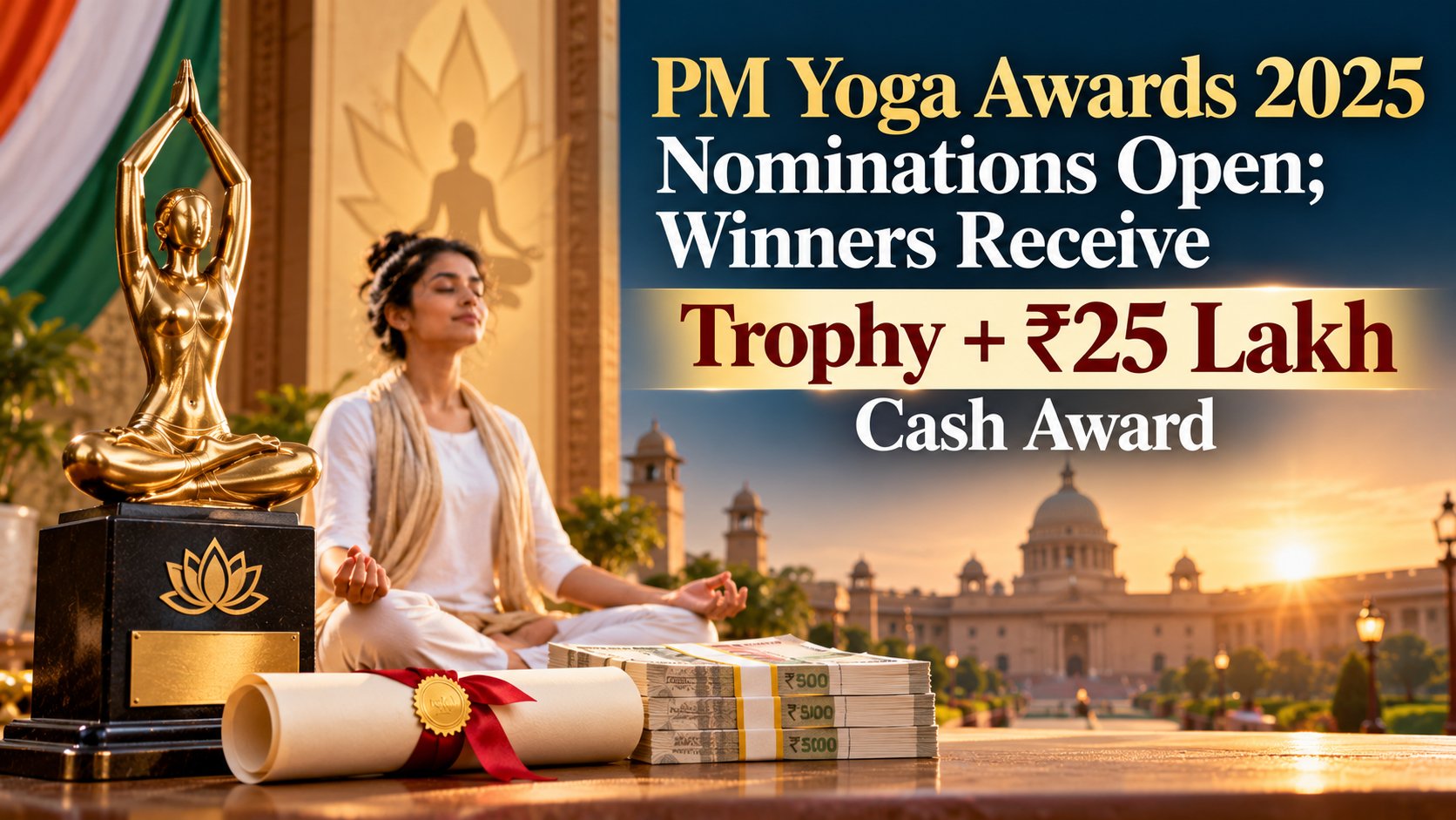 Yoga blog preview image for PM Yoga Awards 2025 Nominations Open; Winners Receive Trophy + ₹25 Lakh Cash Award