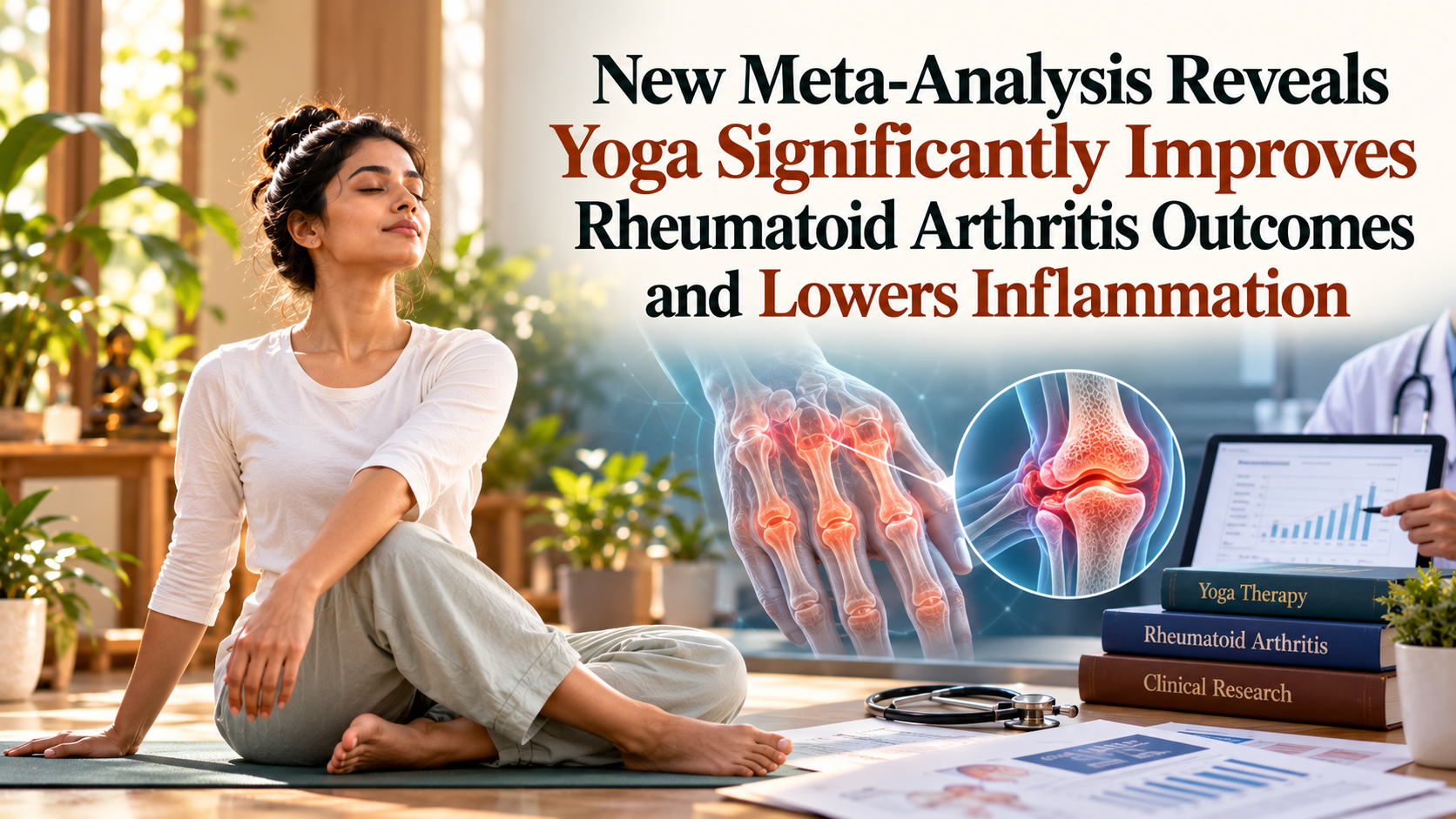 Yoga blog preview image for New Meta-Analysis Finds Yoga Significantly Improves Rheumatoid Arthritis Outcomes and Lowers Inflammation
